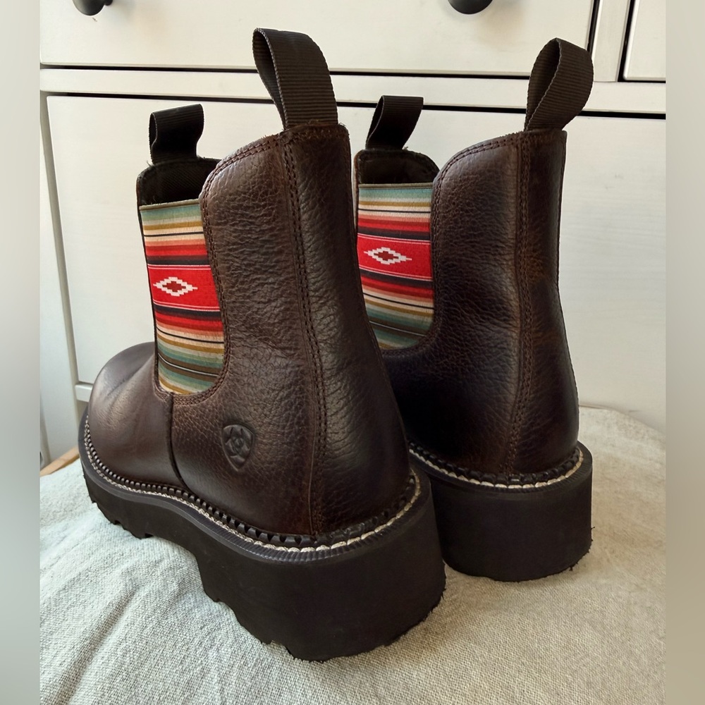 ARIAT WOMEN'S Leather Twin Gore WESTERN Brown BOOTS size 9,5B Aztec Spring Boho - Picture 14 of 17